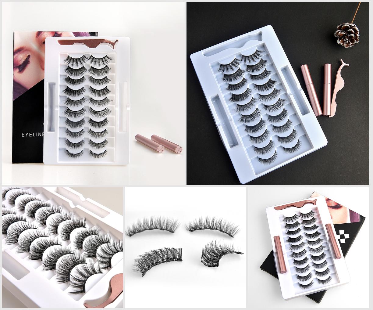 Set of 10 pairs of magnetic eyelashes and magnetic eyeliner: say goodbye to glue, easy to wear