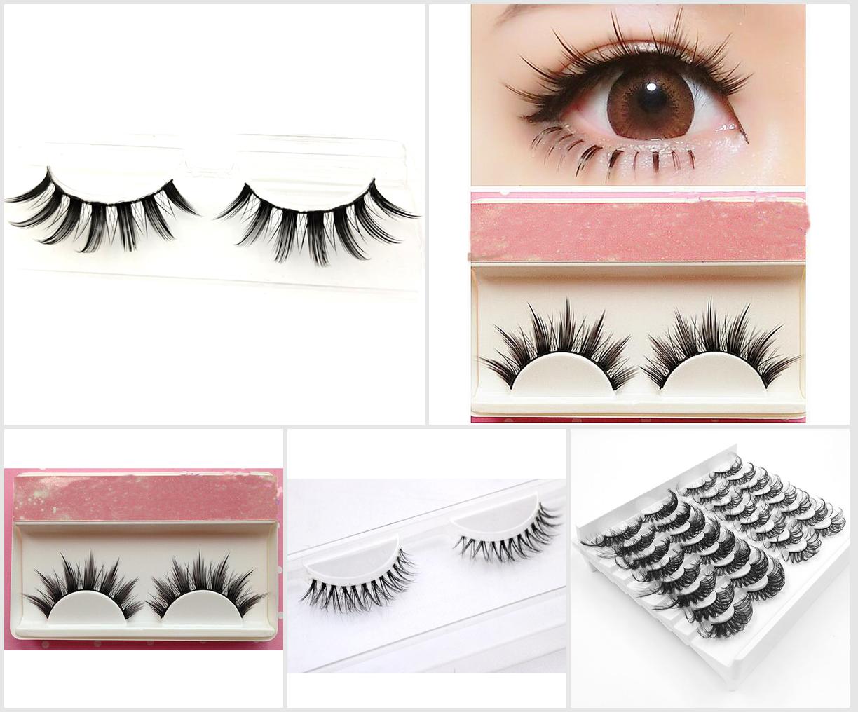 Natural crossover nude false eyelashes 1 pair clear rod handmade factory wholesale black long style