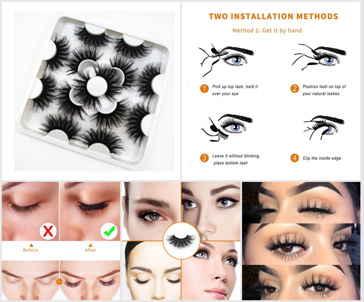 7 Pairs of Reusable False Eyelashes for Women Realistic and Natural Shape for Perfect Eyes 25mm