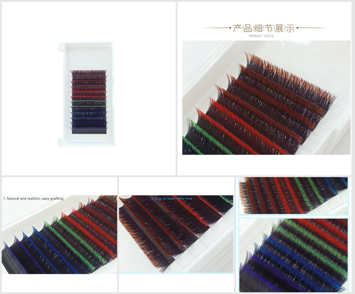 Factory wholesale 0.05 thickened V-shaped one second bloom mixed color extensions false eyelashes