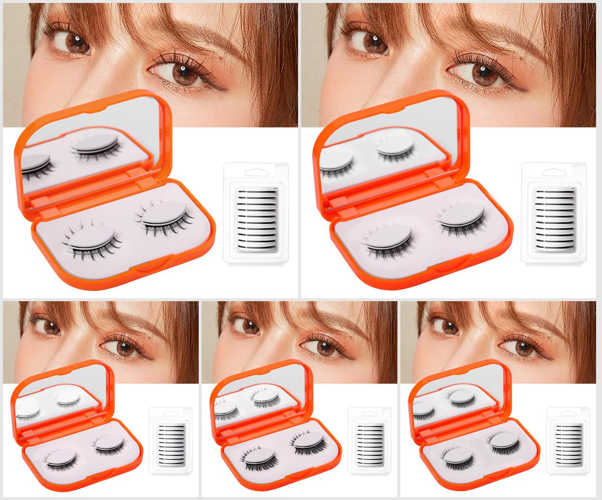 Two Pairs of Glue-Free Self-Adhesive False Eyelashes Soft Thin Rods Natural Extensions Warm Feeling Self-Adhesive Eyelashes